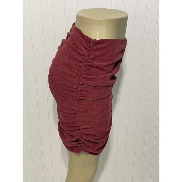 Zara Draped Corduroy Ruched Mini Skirt Dusty Burgundy Red Women’s Size Medium‎ - Picture 2 of 10